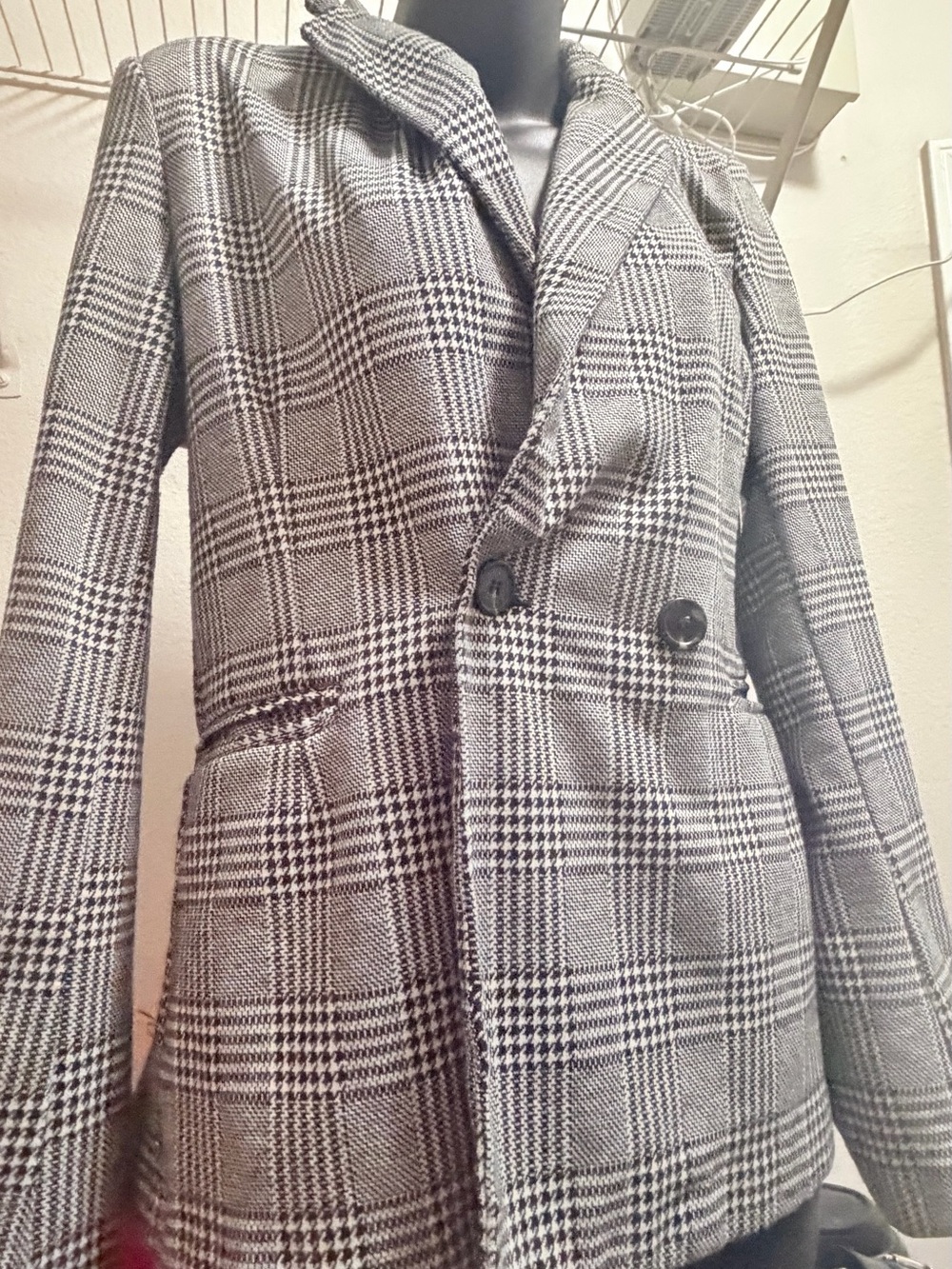 Love Tree Gray Plaid Double-Breasted Blazer Jacket